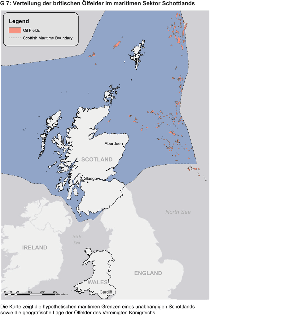 Verteilung der britischen Ölfelder im maritimen Sektor Schottlands