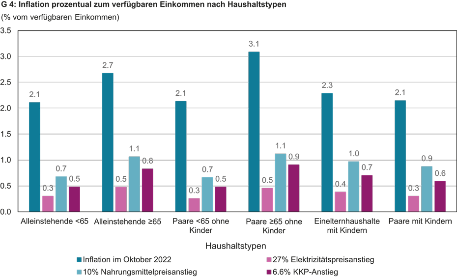 Vergrösserte Ansicht: Inflation prozentual zum verfügbaren Einkommen nach Haushaltstypen