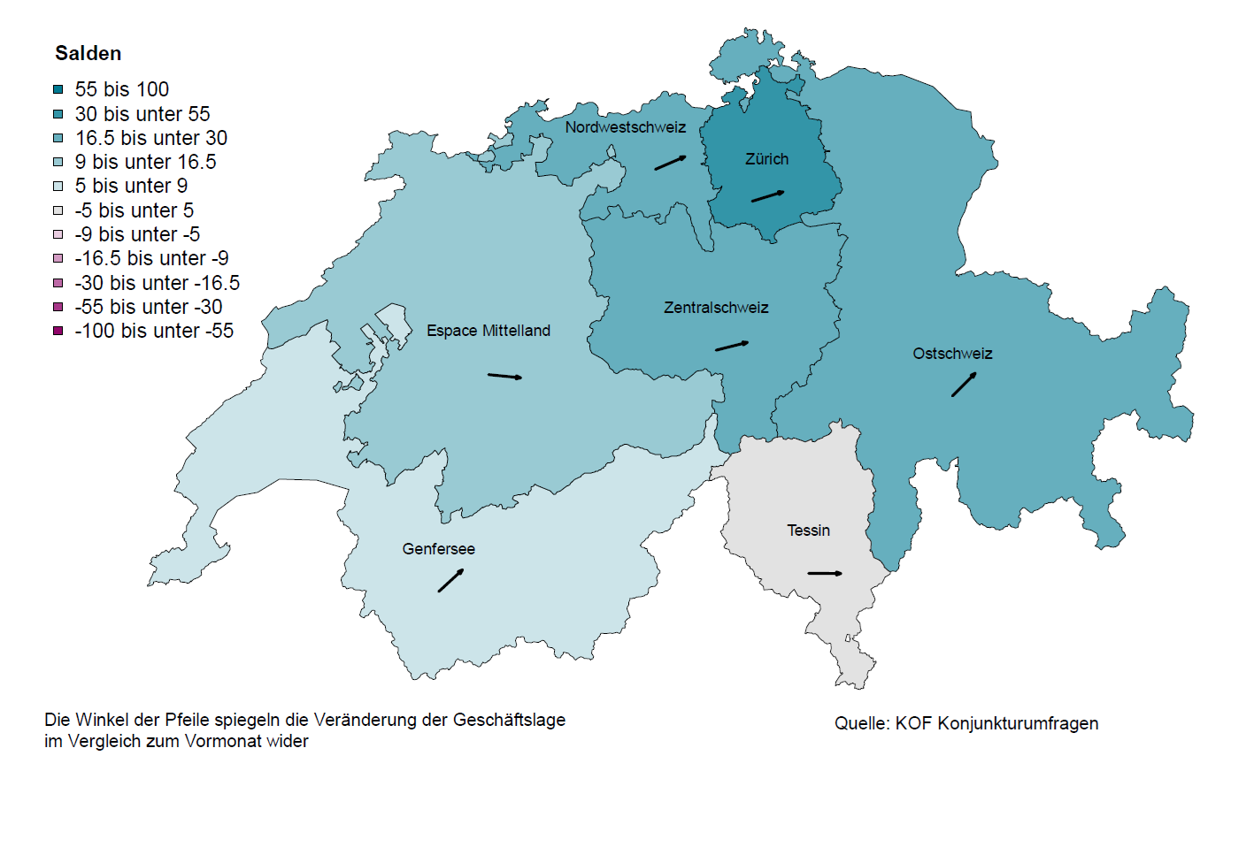 Vergrösserte Ansicht: KOF Geschäftslage nach Regionen