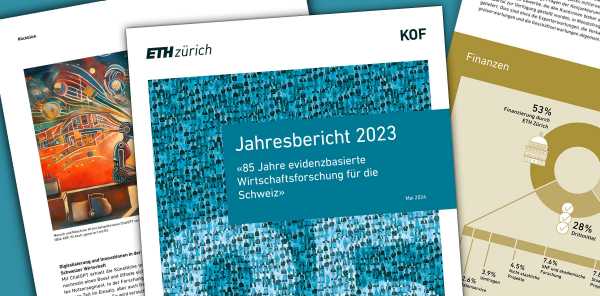 Cover und Seitenauszüge aus dem KOF Jahresbericht 2023